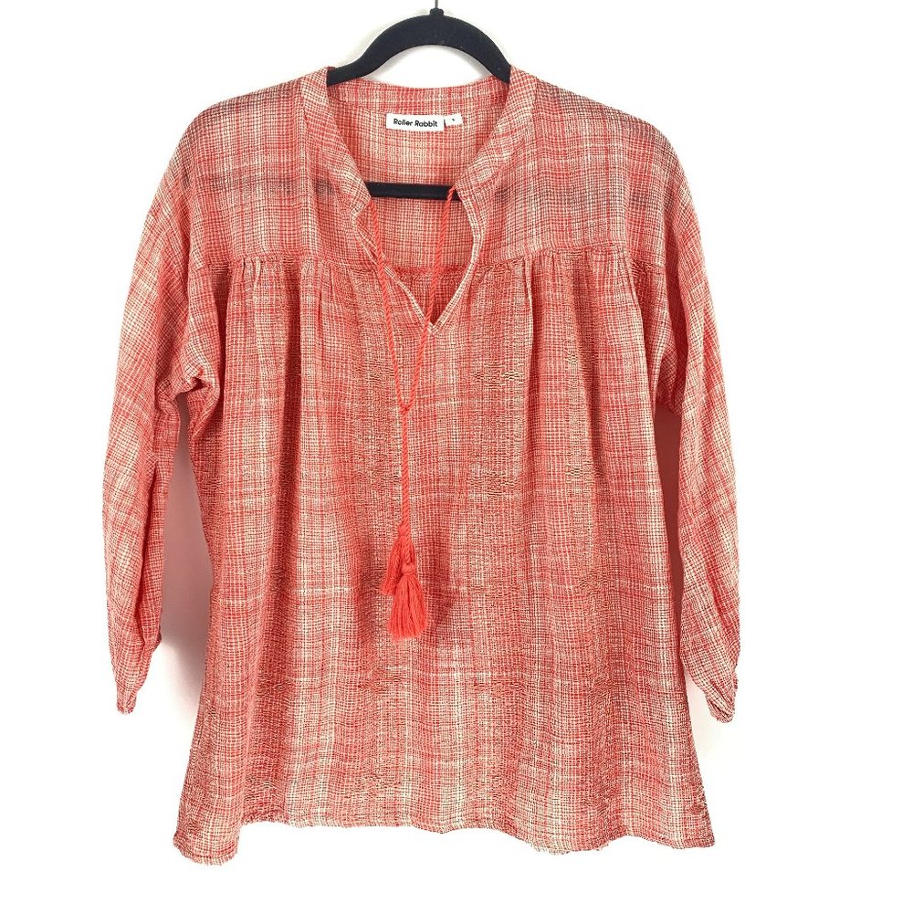Roberta Roller Rabbit Coral Red Textured Tassel Tunic